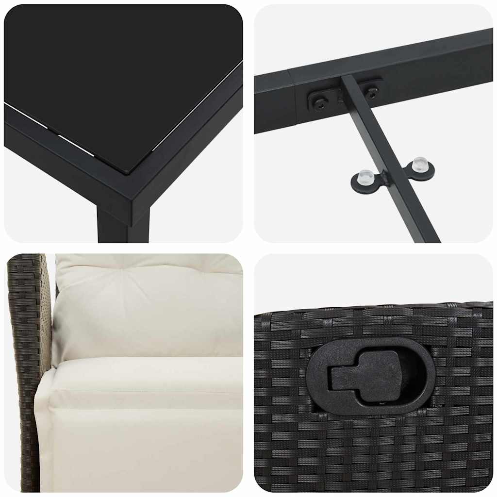 vidaXL Σέτ φαγητού για κήπο 3 pcs Μαύρο Πολυ ράταν