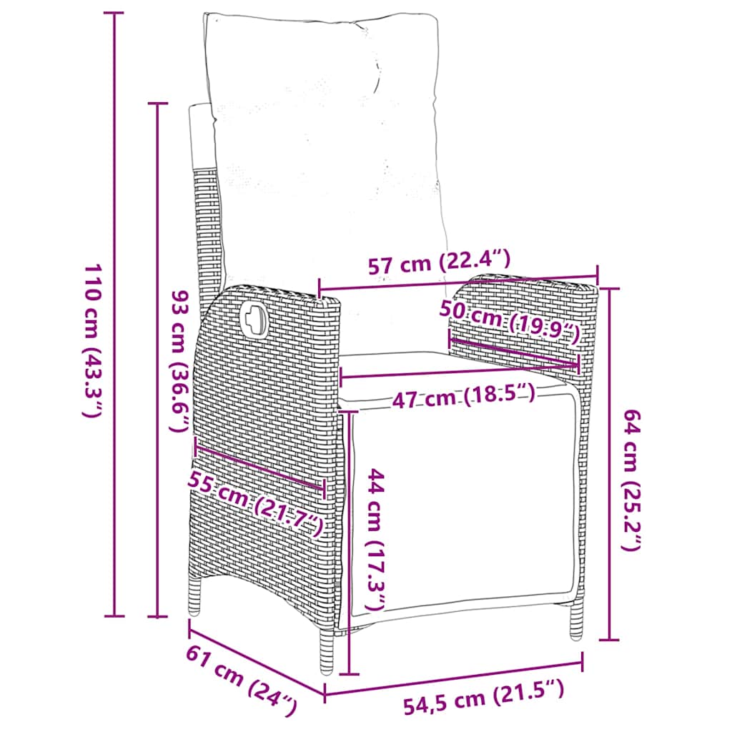 vidaXL Σέτ φαγητού για κήπο 3 pcs Μαύρο Πολυ ράταν