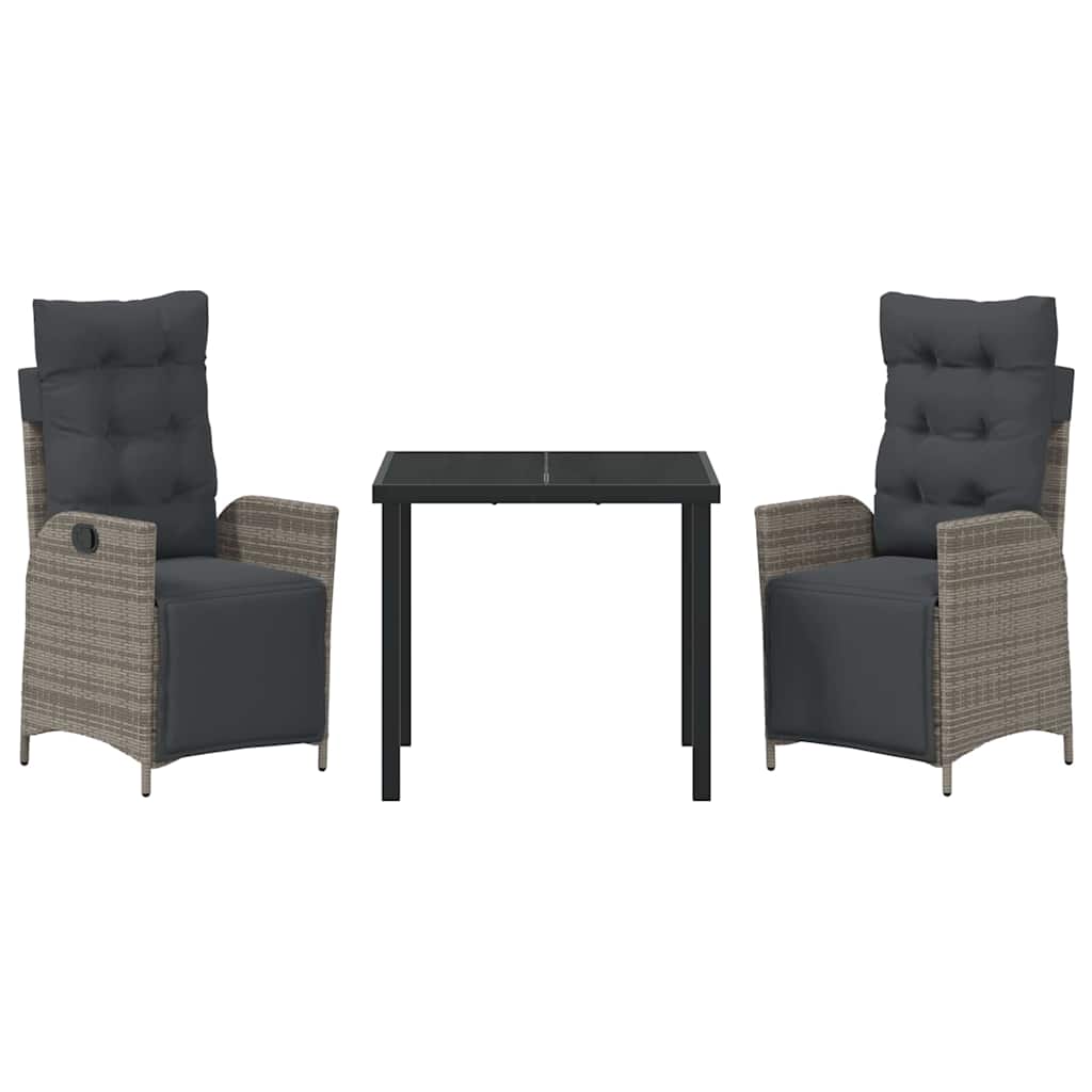 vidaXL Σέτ φαγητού για κήπο 3 pcs Γκρι Πολυ ράταν