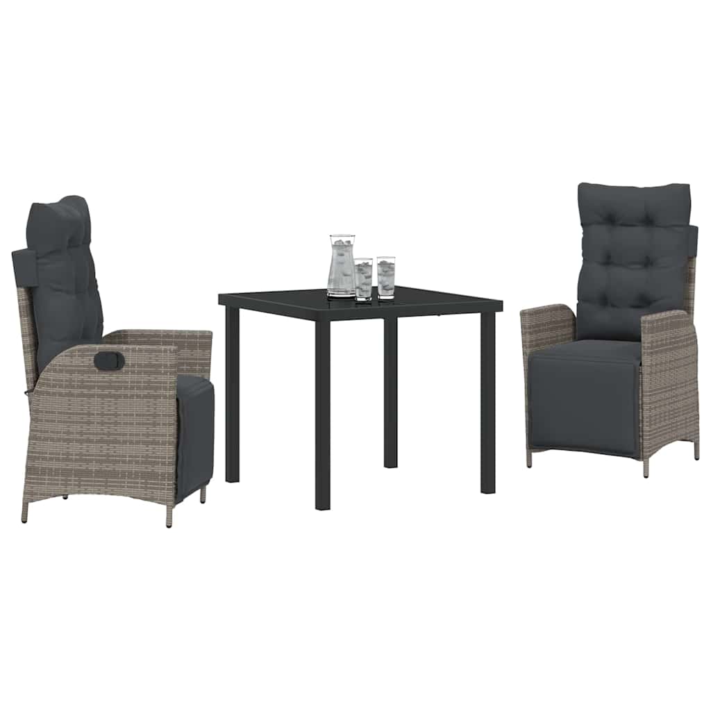 vidaXL Σέτ φαγητού για κήπο 3 pcs Γκρι Πολυ ράταν