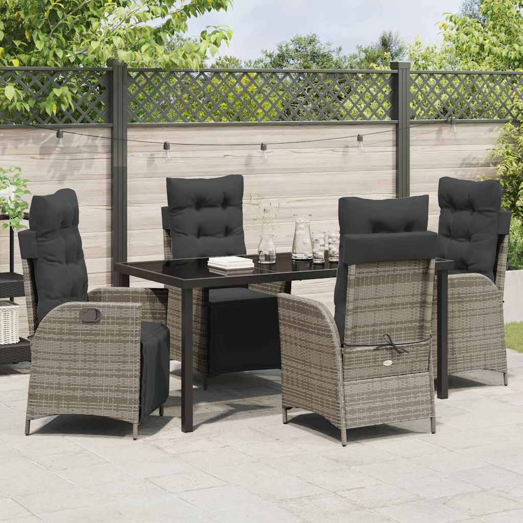 vidaXL Σέτ φαγητού για κήπο 5 pcs Γκρι Πολυ ράταν