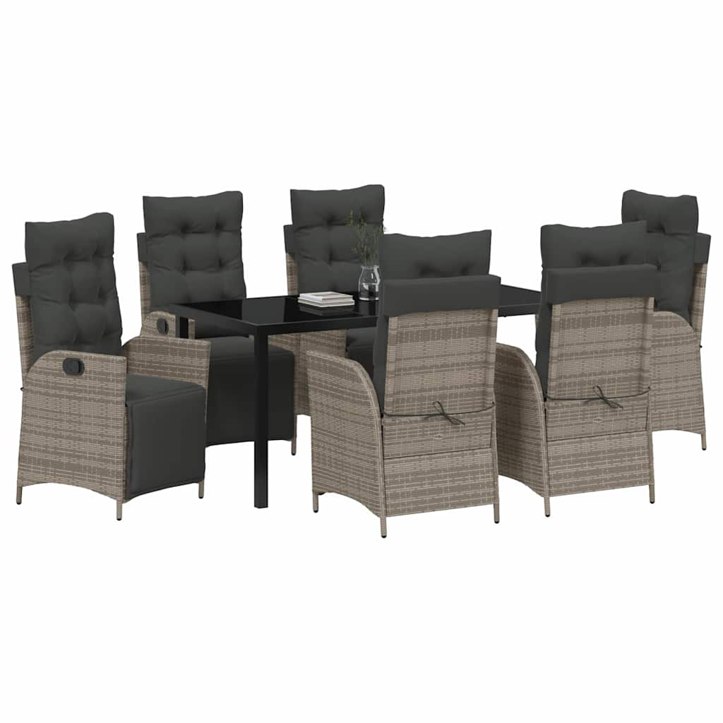 vidaXL Σετ Κηπουρικού Τραπεζιού 7 Τεμαχίων Γκρι Πολυ Ράτταν