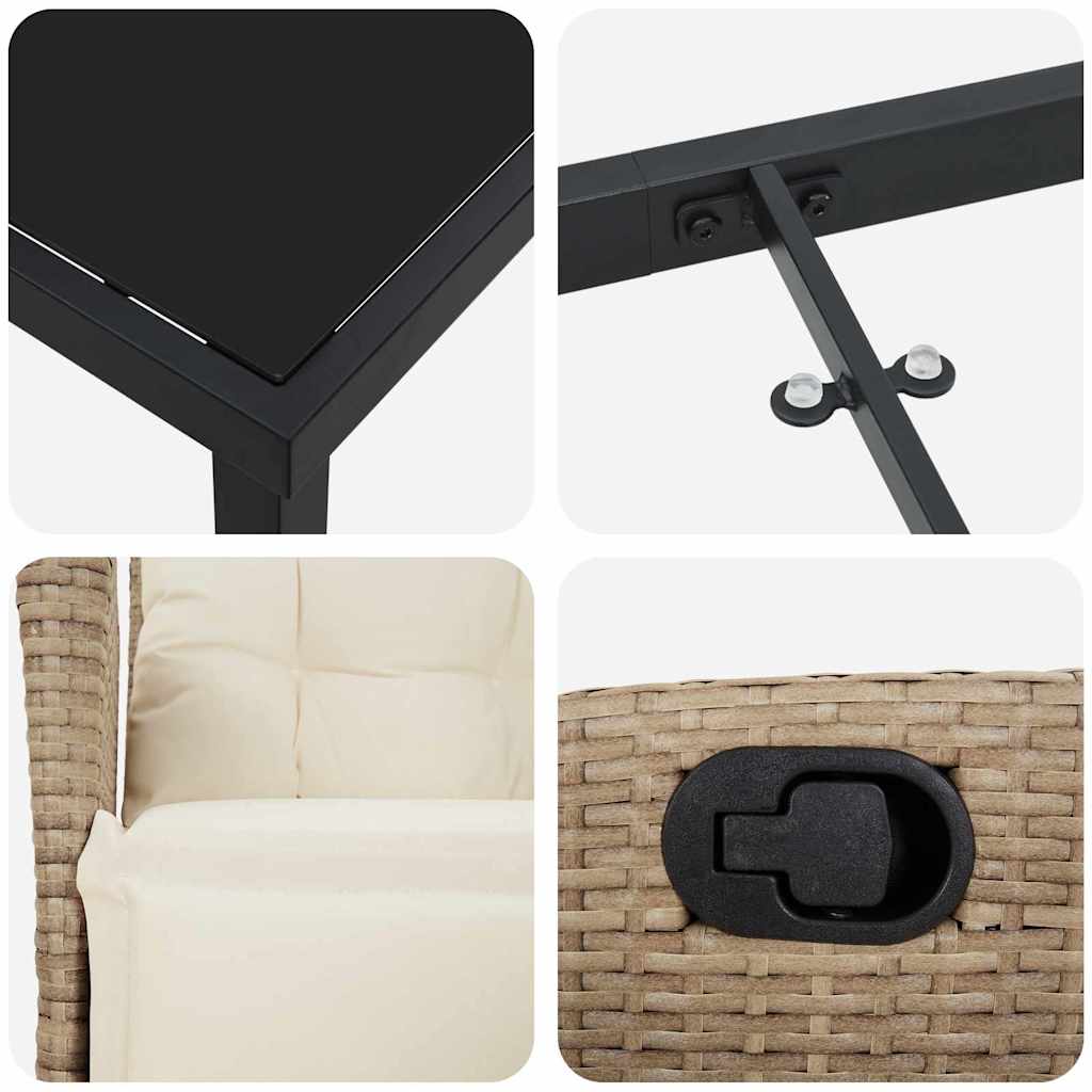 vidaXL Σέτ φαγητού για κήπο 3 pcs Μπεζ Πολυ ράταν