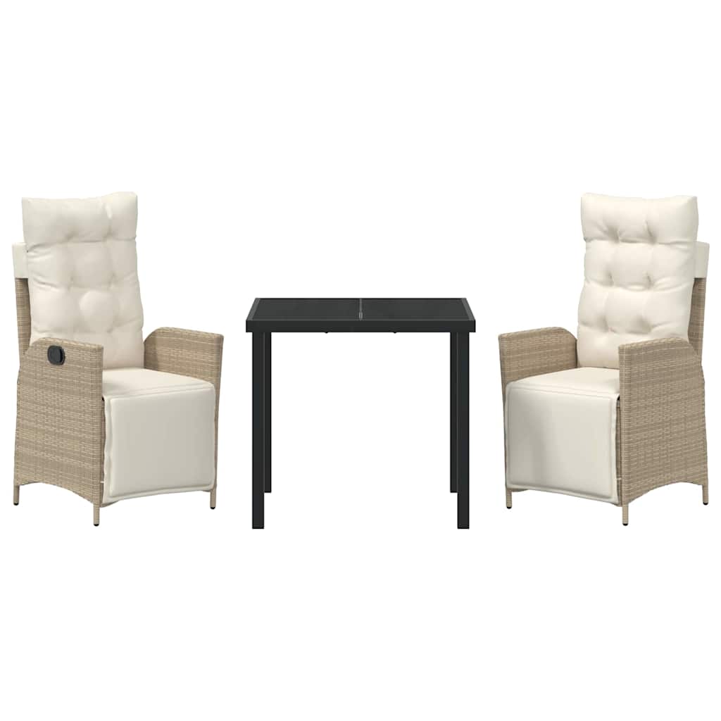 vidaXL Σέτ φαγητού για κήπο 3 pcs Μπεζ Πολυ ράταν