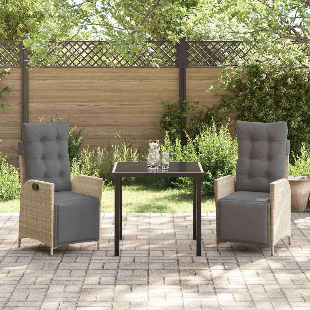 vidaXL Σέτ φαγητού για κήπο 3 pcs Μπεζ Πολυ ράταν