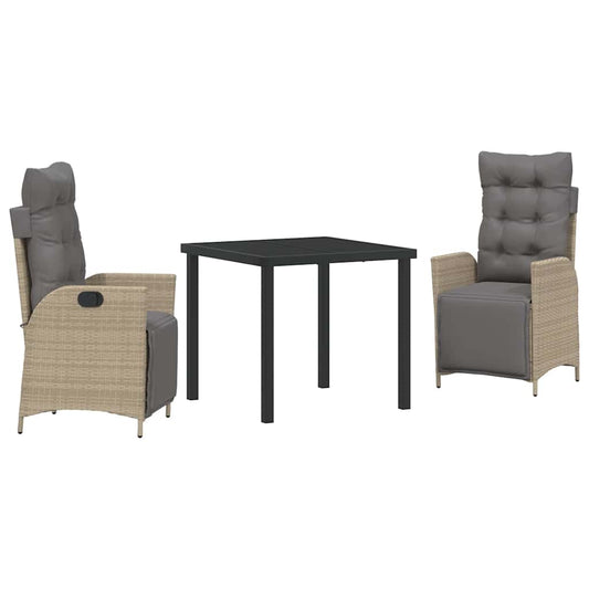 vidaXL Σέτ φαγητού για κήπο 3 pcs Μπεζ Πολυ ράταν