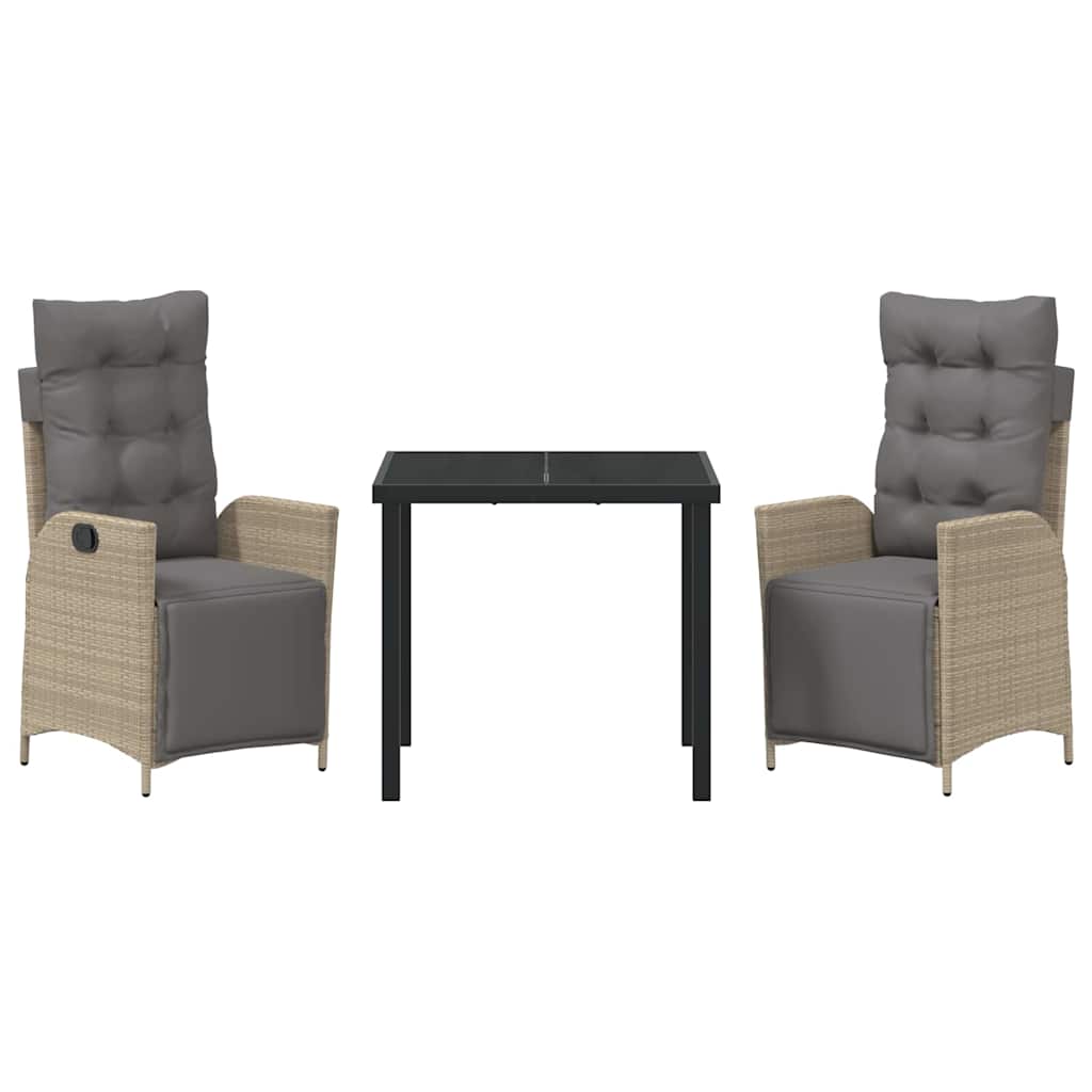 vidaXL Σέτ φαγητού για κήπο 3 pcs Μπεζ Πολυ ράταν