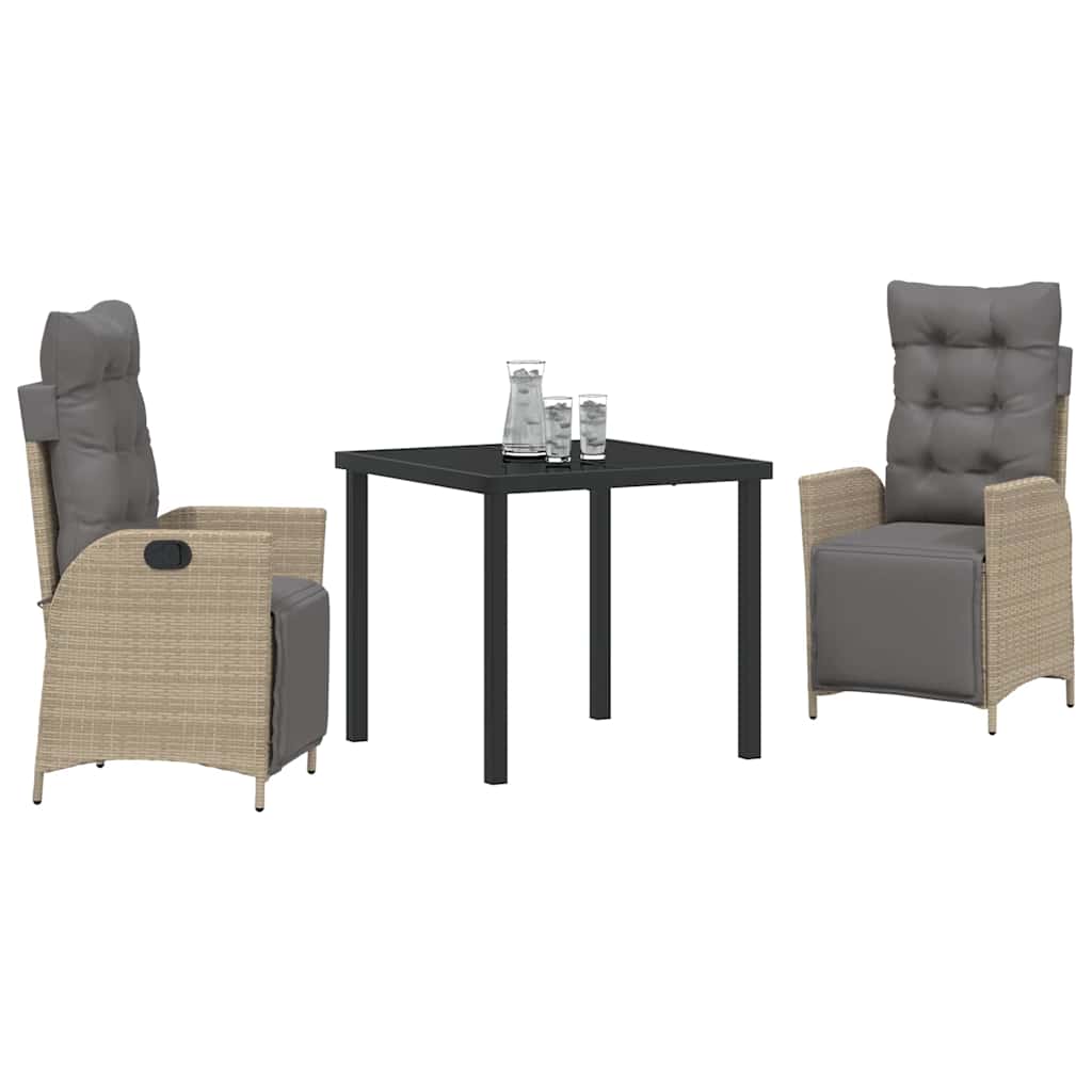 vidaXL Σέτ φαγητού για κήπο 3 pcs Μπεζ Πολυ ράταν