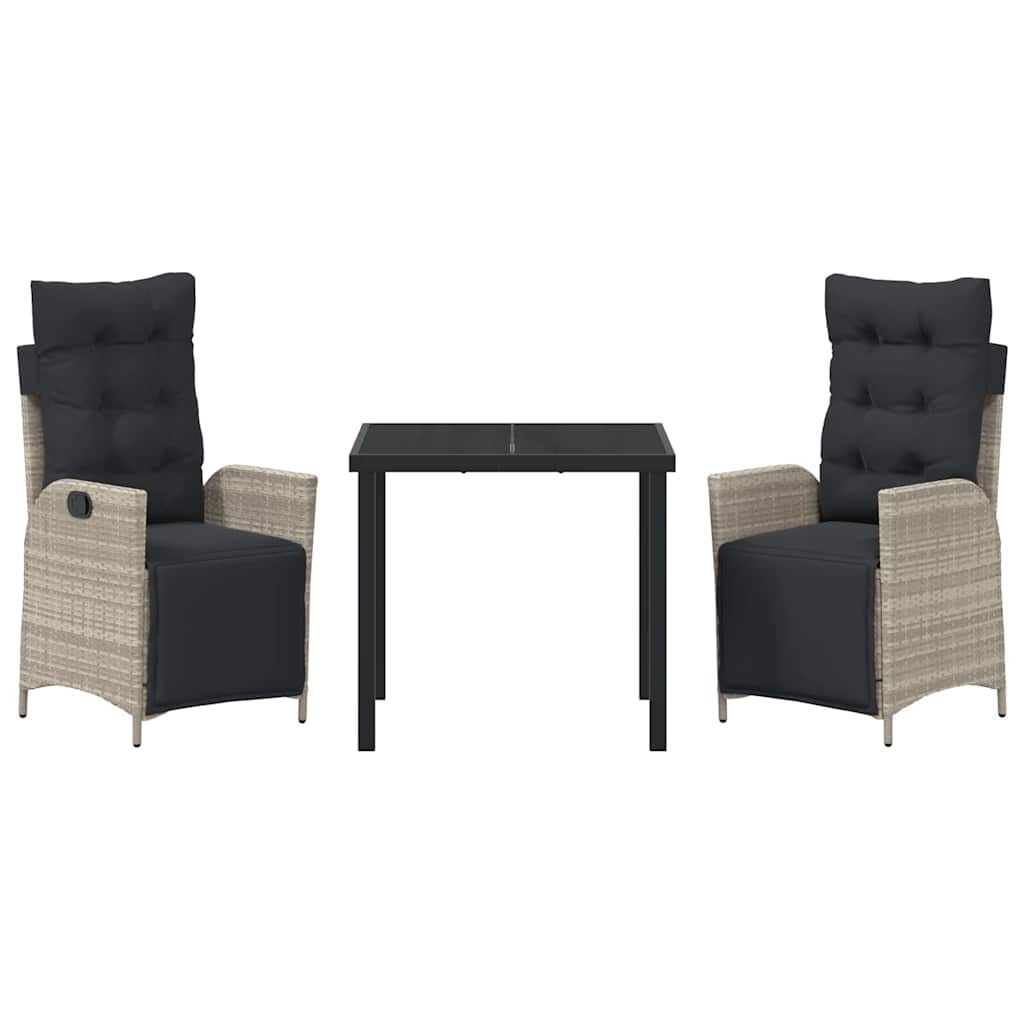 vidaXL Σέτ φαγητού για κήπο 3 pcs Ανοιχτό γκρι Πολυ ράταν