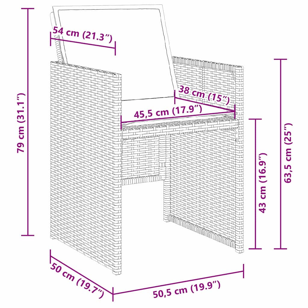 vidaXL Σετ Φαγητού Κήπου 5τμχ με Μαξιλάρια σε Μαύρο Πολυ Ράττον