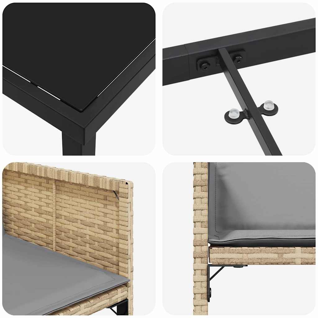 vidaXL Σετ τραπεζιού κηπουρού 5 τεμαχίων με μπεζ μαξιλάρια από πολυ-ρατάν