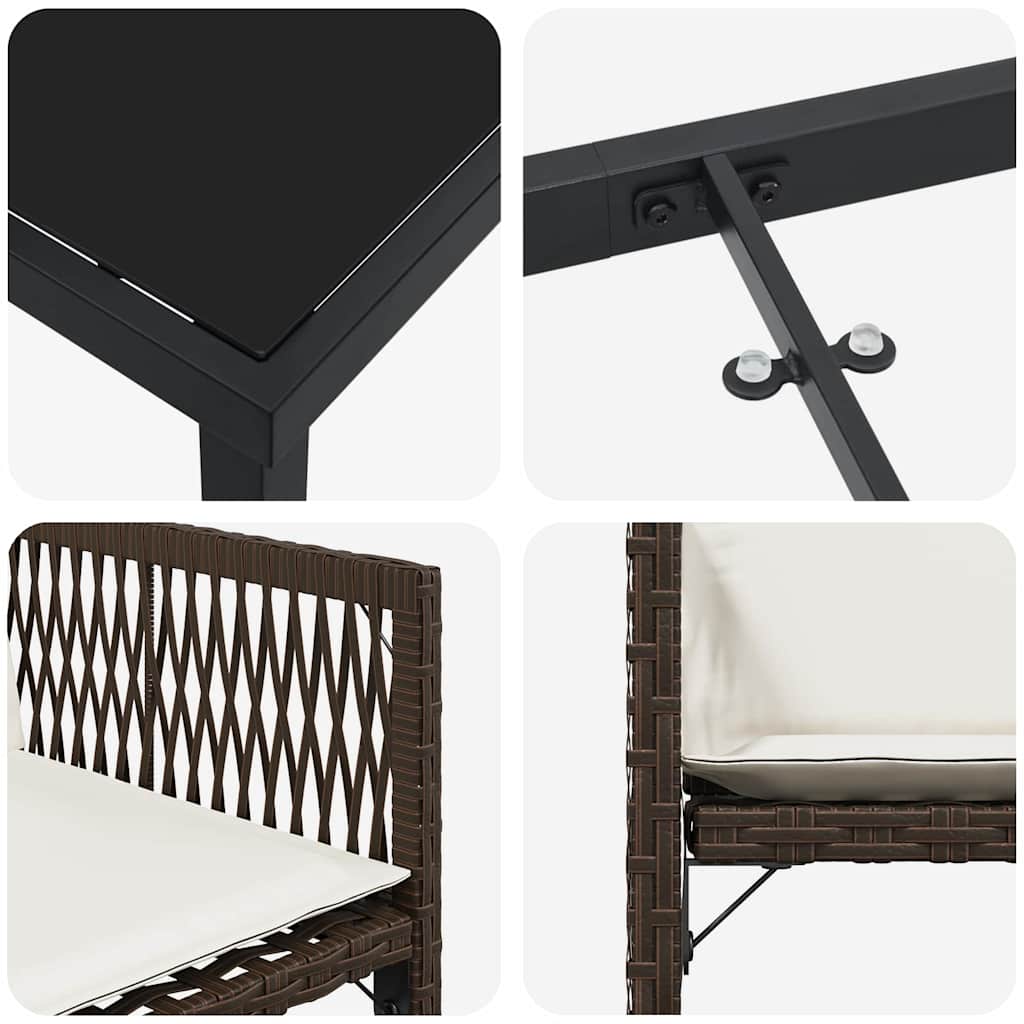 vidaXL Σετ Γεύματος Κήπου, 5 τεμάχια, με μαξιλάρια, καφέ, πολυ-ράφτιν.