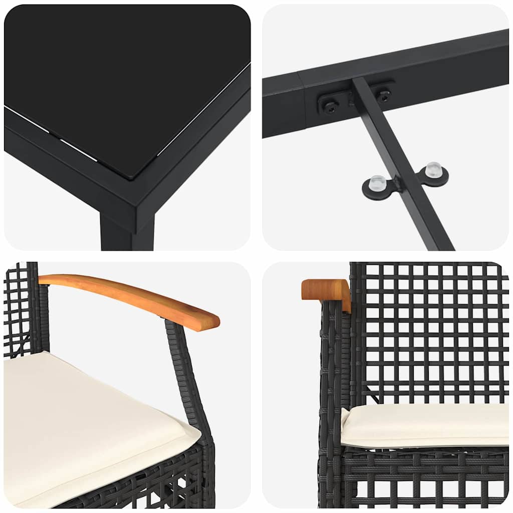 vidaXL Σέτ φαγητού για κήπο 7 pcs Μαύρο συνθετικό ρατάν