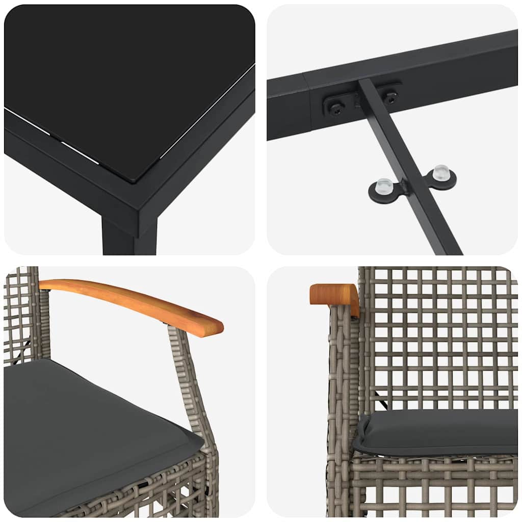 vidaXL Σετ Κήπου 5 Τεμαχίων με Γκρι Μαξιλάρια Πολυ Ράττανα.