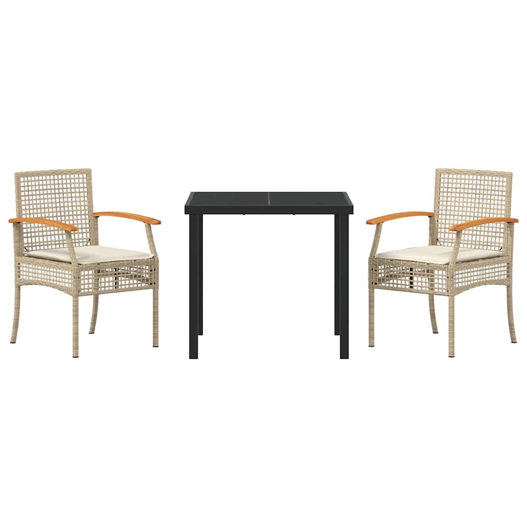 vidaXL Σετ Τραπεζαρίας 3 Τεμαχίων Για Τον Κήπο, Με Μαξιλάρια Μπεζ Πολυ Ράτταν.