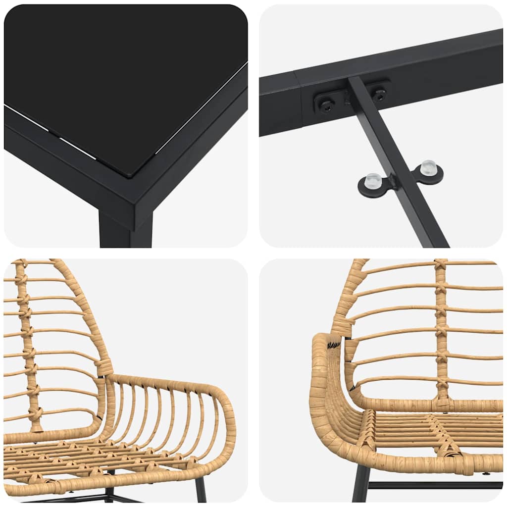 vidaXL Σέτ φαγητού για κήπο 3 pcs Καφέ συνθετικό ρατάν