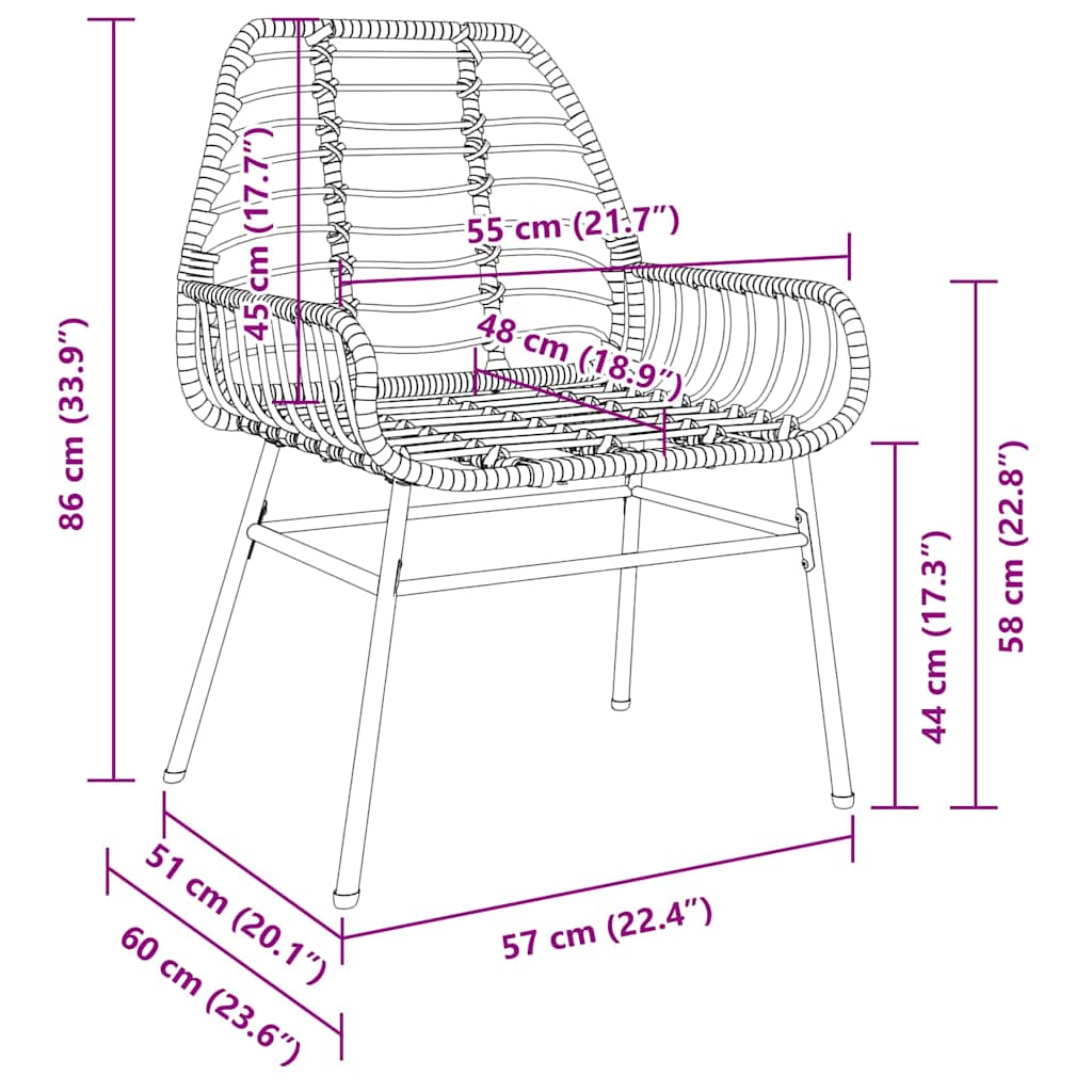vidaXL Σέτ φαγητού για κήπο 7 pcs Καφέ συνθετικό ρατάν