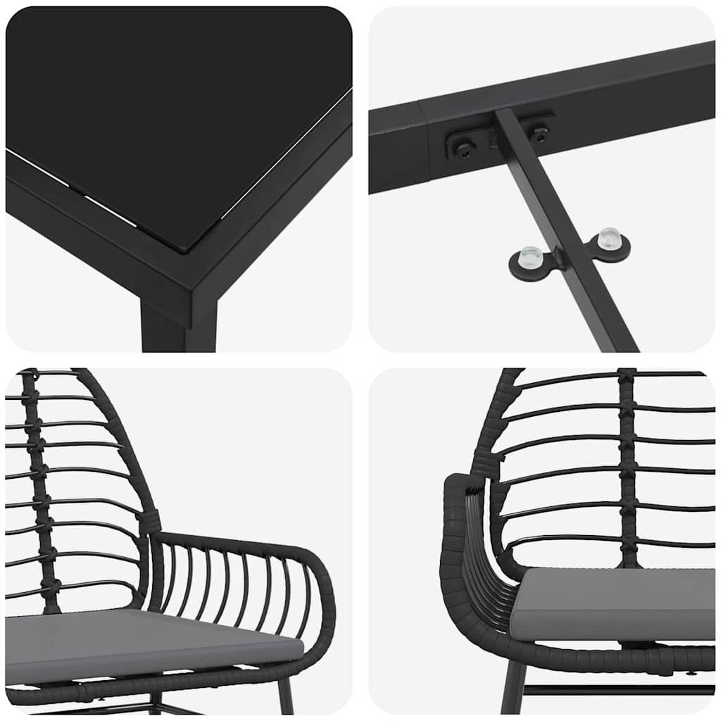 vidaXL Σέτ φαγητού για κήπο 7 pcs Μαύρο συνθετικό ρατάν