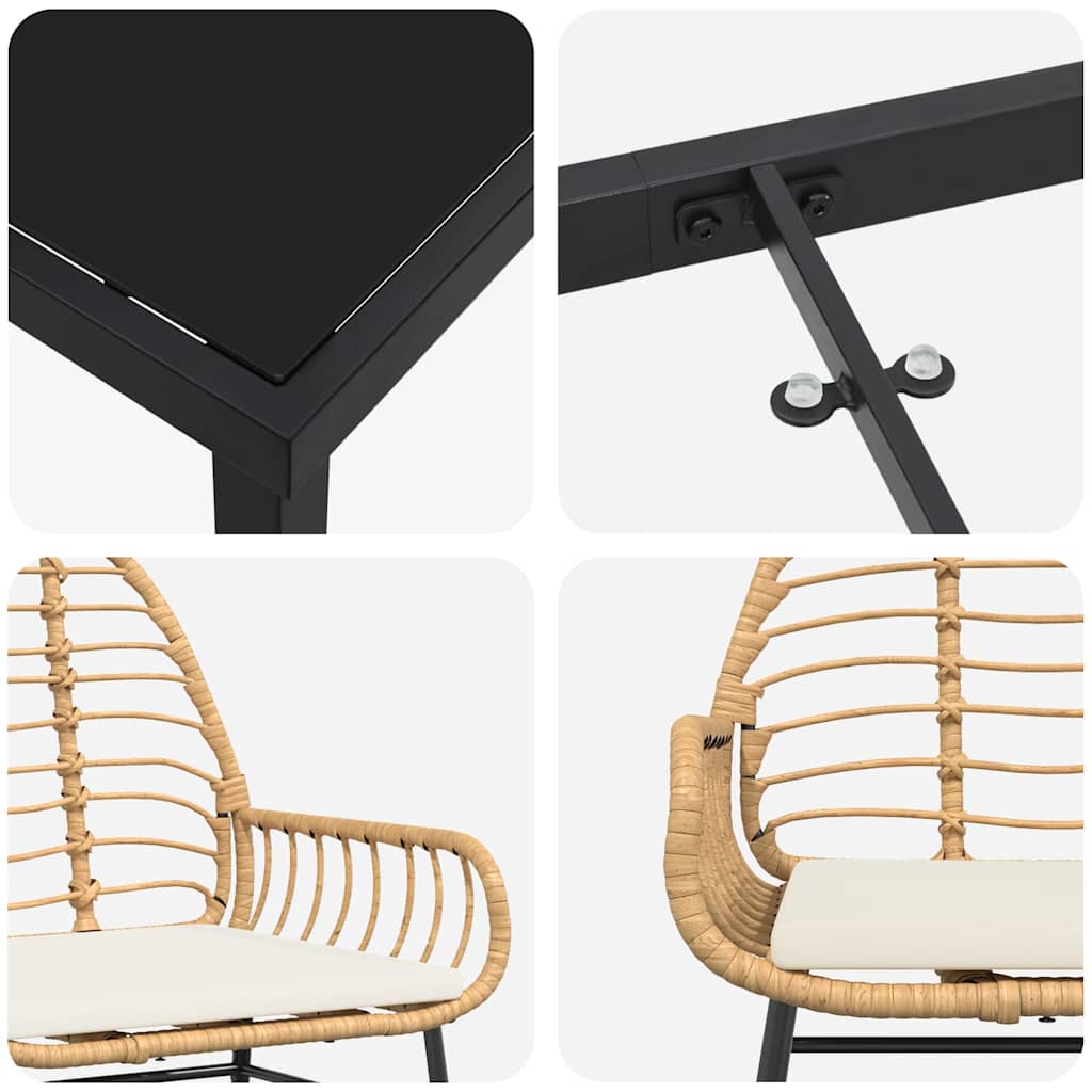 vidaXL Σέτ φαγητού για κήπο 3 pcs Καφέ συνθετικό ρατάν