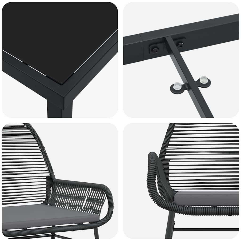 vidaXL Σέτ φαγητού για κήπο 7 pcs Μαύρο συνθετικό ρατάν