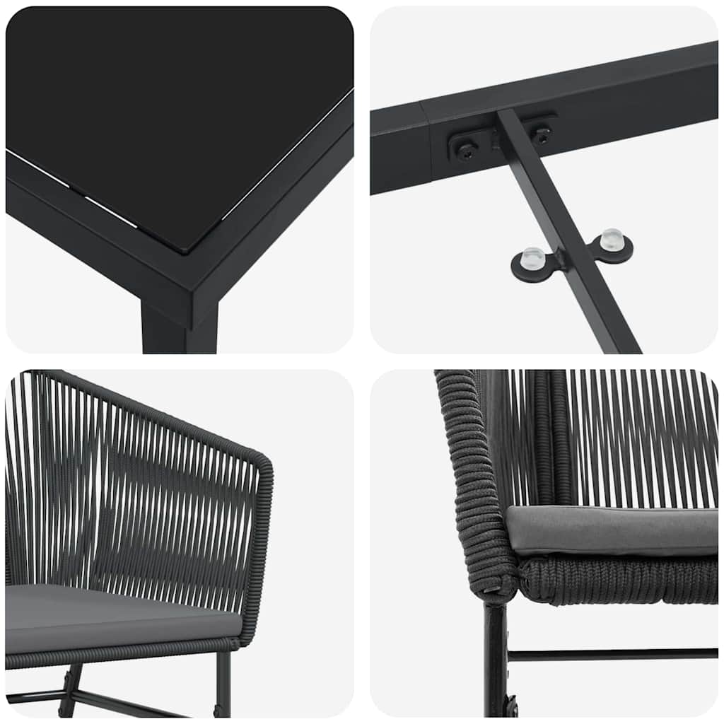 vidaXL Σετ Κήπου 5 Κομματιών για Φαγητό με Μαξιλάρια σε Μαύρο Πολυ Ράττον