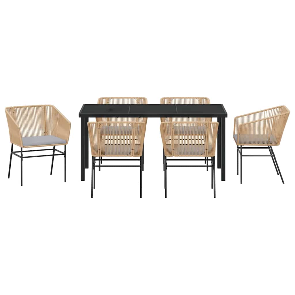 vidaXL Σετ Κήπου 7 Τμχ με Μαξιλάρια Καφέ Πολυ Ράφτιν