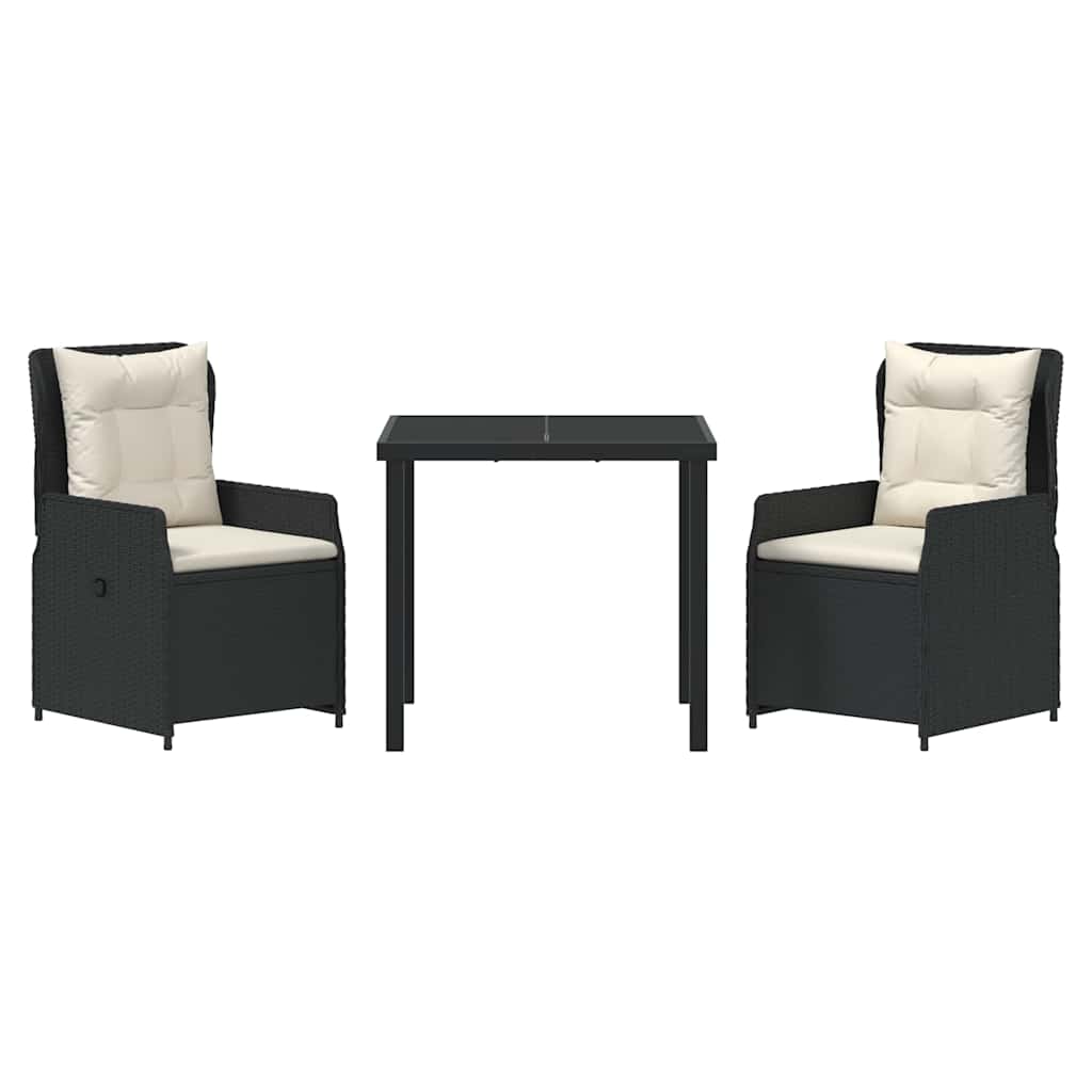 vidaXL Σέτ φαγητού για κήπο 3 pcs Μαύρο συνθετικό ρατάν