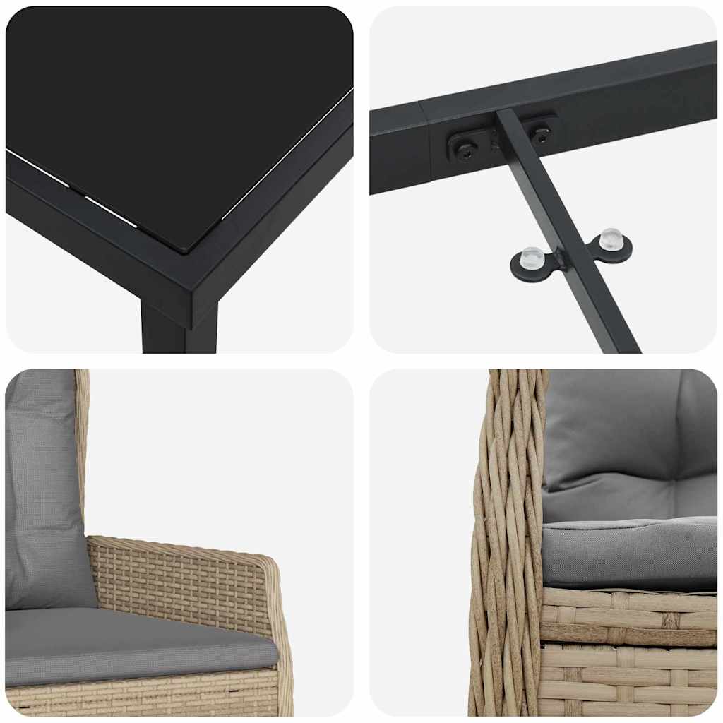 vidaXL Σέτ φαγητού για κήπο 7 pcs Μπεζ συνθετικό ρατάν