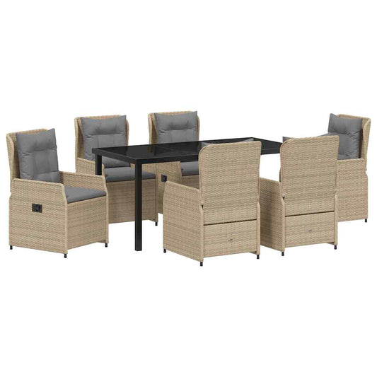 vidaXL Σέτ φαγητού για κήπο 7 pcs Μπεζ συνθετικό ρατάν