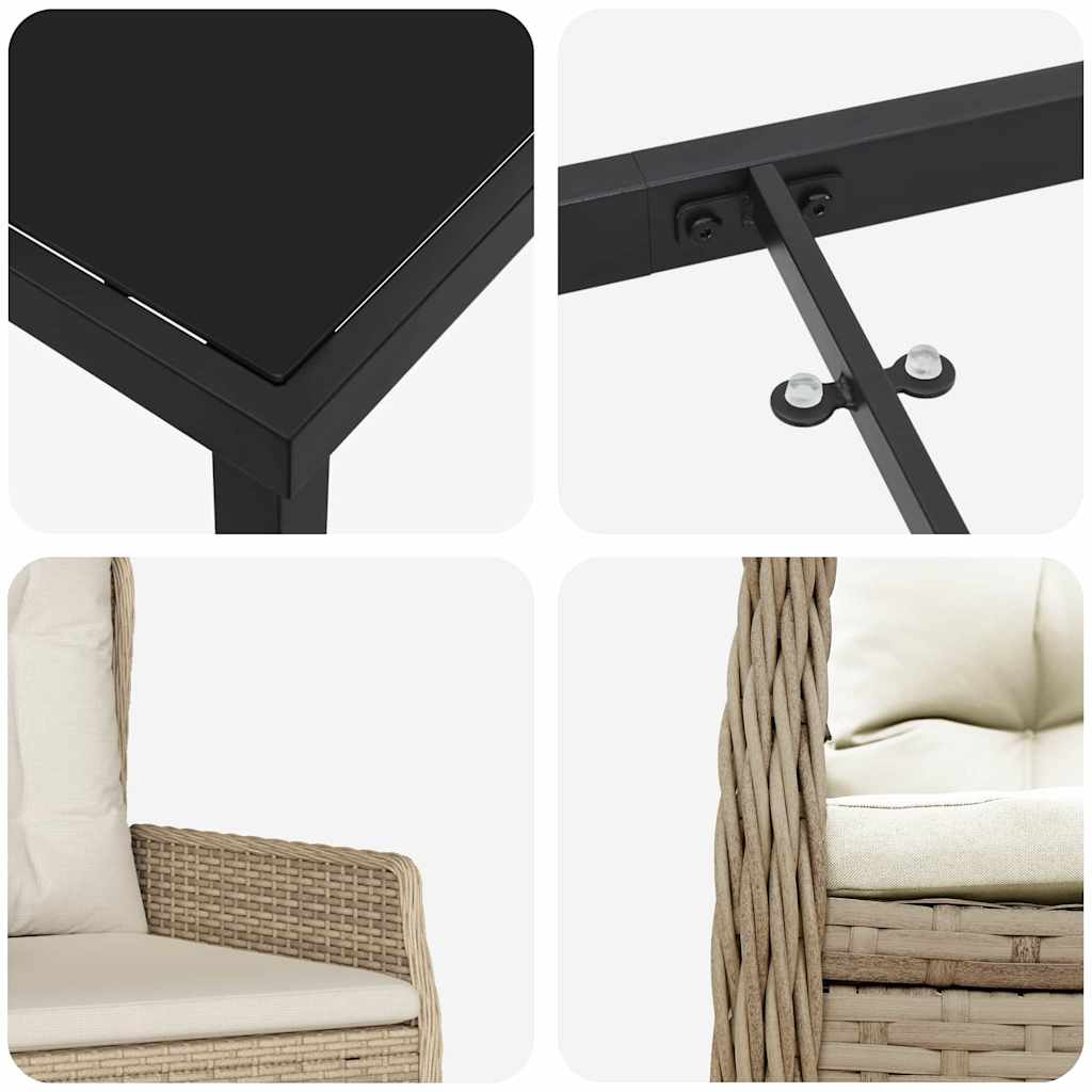 vidaXL Σέτ φαγητού για κήπο 3 pcs Μπεζ συνθετικό ρατάν