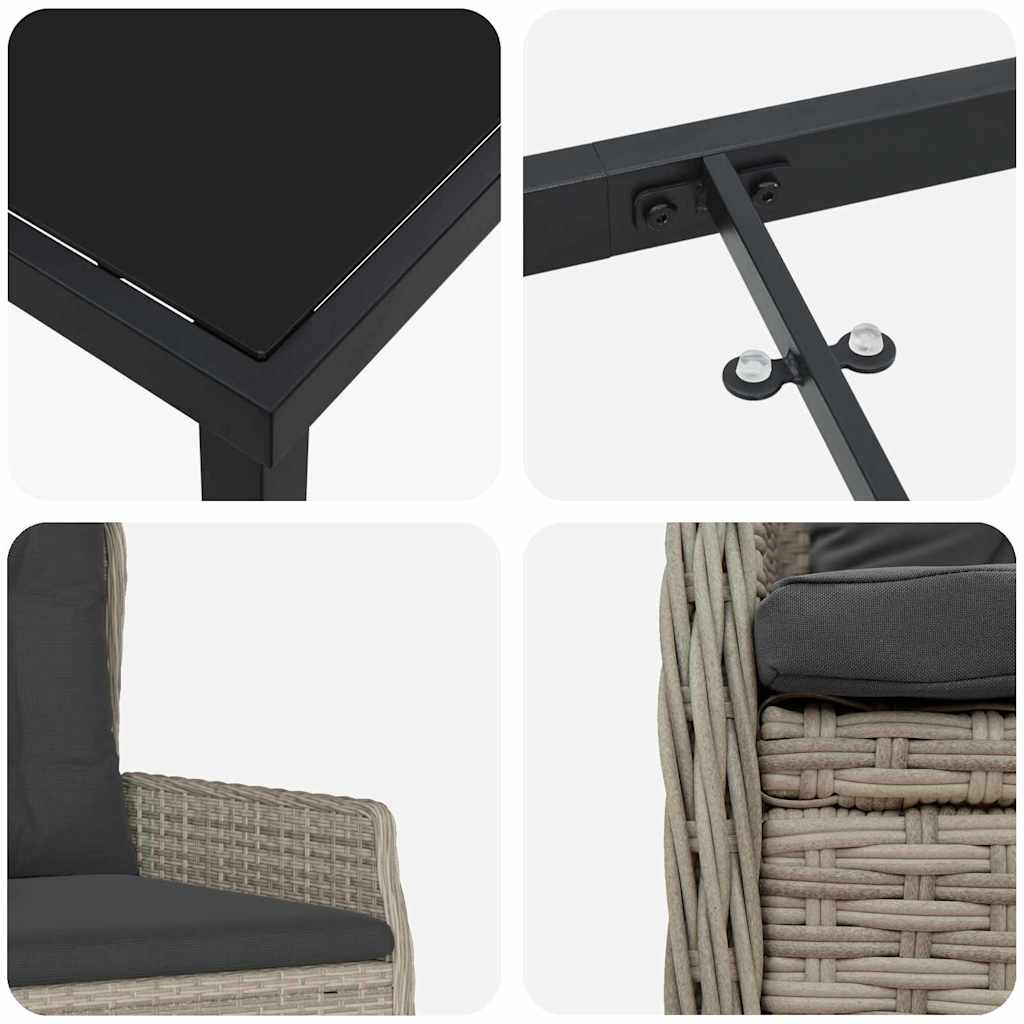 vidaXL 3 τεμαχίων σετ κηπουρικού τραπεζιού γκρι πολυ rattan