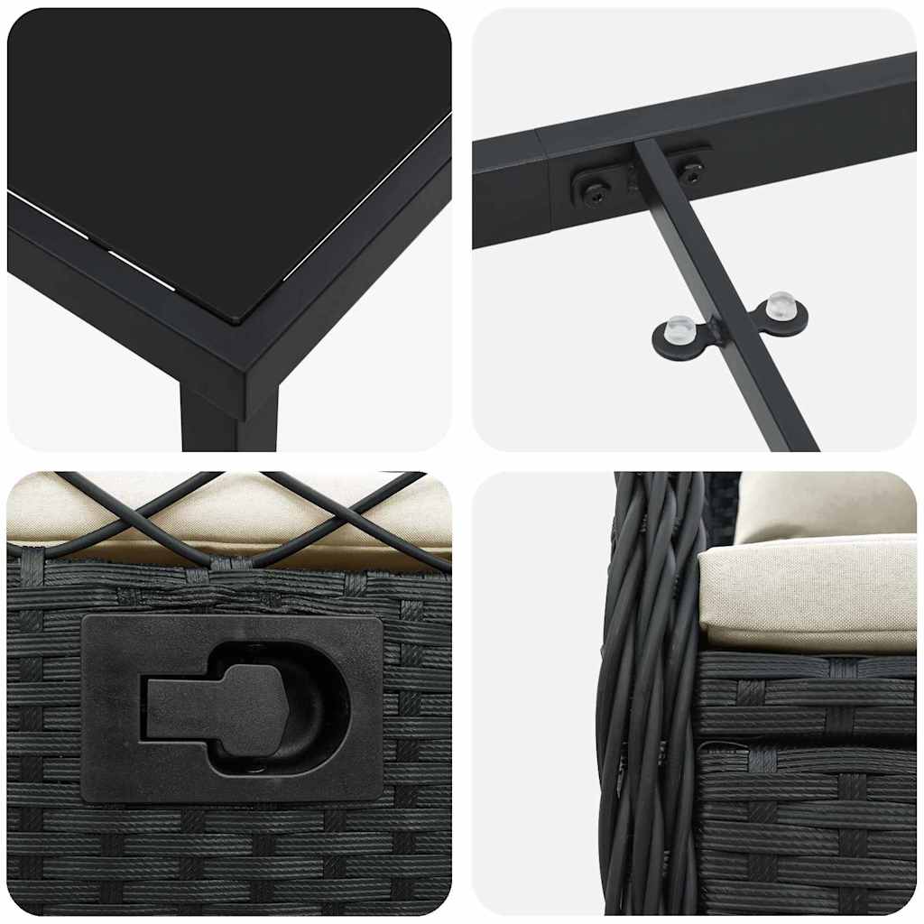 vidaXL Σετ Τραπεζαρίας Κήπου 7 Τεμαχίων, Μαύρο Πολυ-Ράτανα