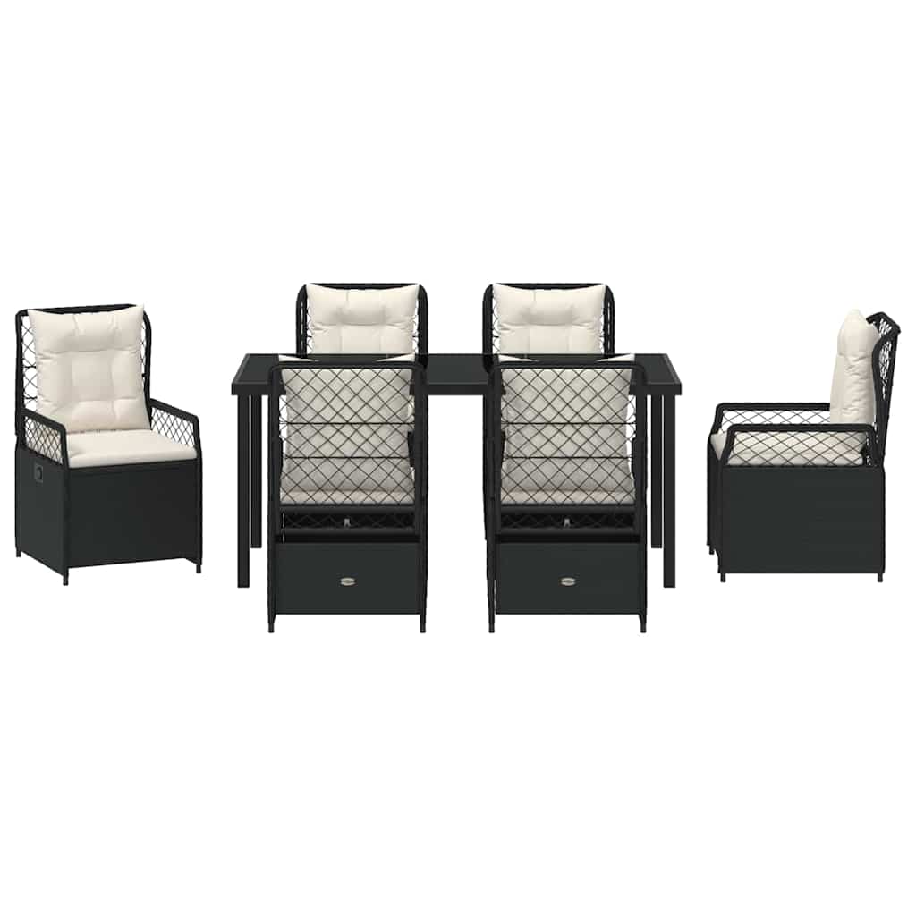 vidaXL Σετ Τραπεζαρίας Κήπου 7 Τεμαχίων, Μαύρο Πολυ-Ράτανα