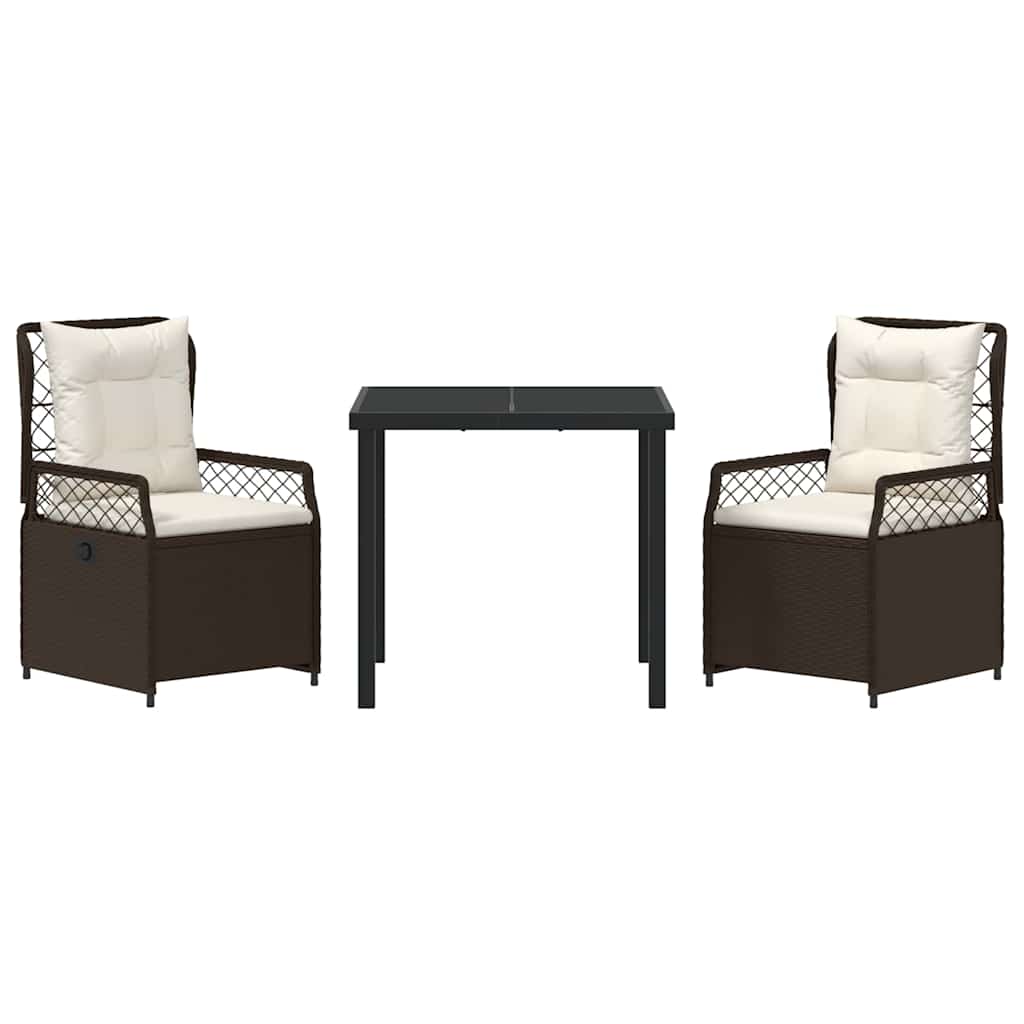 vidaXL Σετ Γεύματος Κήπου 3 Τμχ Καφέ Πολυ Ράτταν