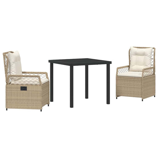 vidaXL Σέτ φαγητού για κήπο 3 pcs Μπεζ συνθετικό ρατάν