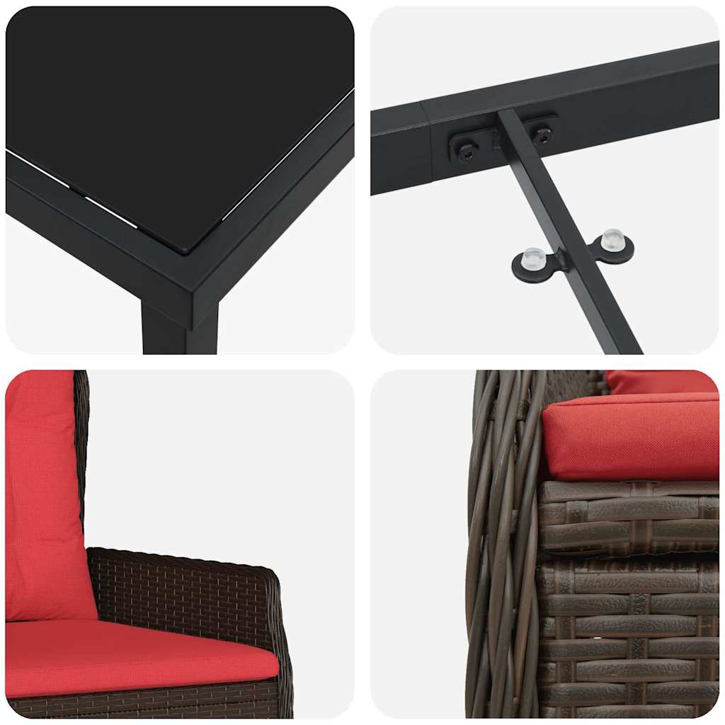 vidaXL Σέτ φαγητού για κήπο 3 pcs Καφέ Πολυ ράταν