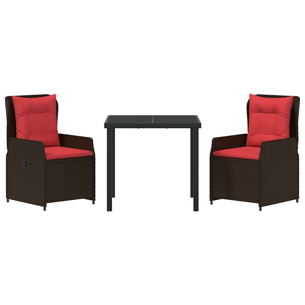 vidaXL Σέτ φαγητού για κήπο 3 pcs Καφέ Πολυ ράταν