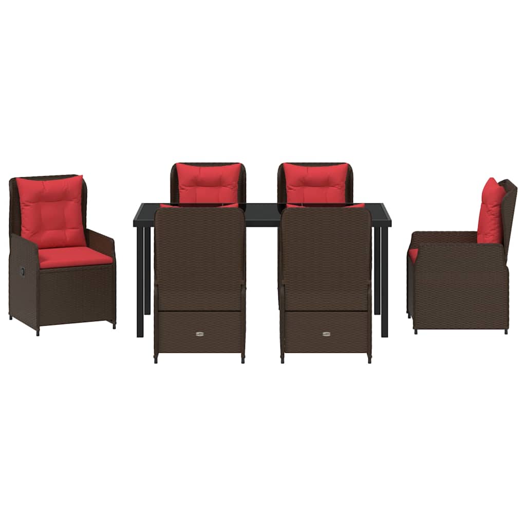 vidaXL Σέτ φαγητού για κήπο 7 pcs Καφέ Πολυ ράταν