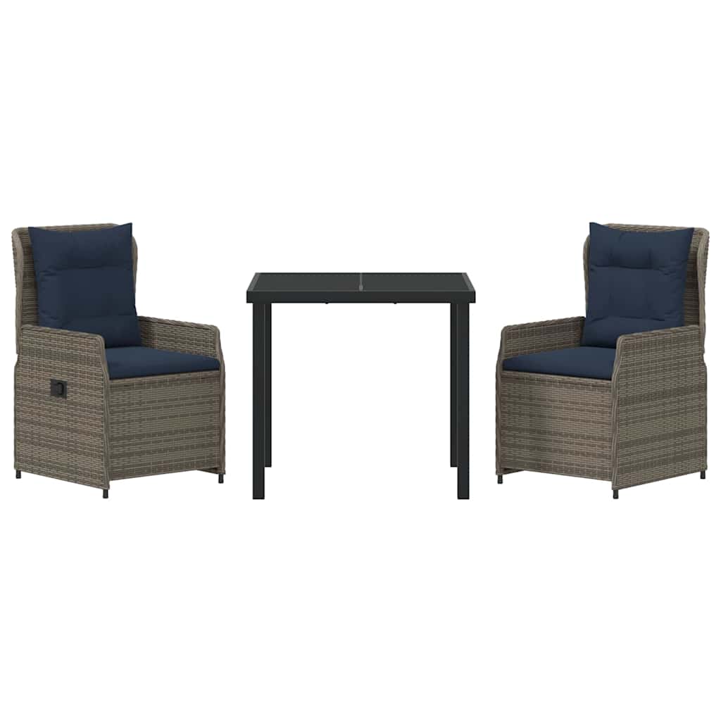 vidaXL Σέτ φαγητού για κήπο 3 pcs Γκρι Πολυ ράταν