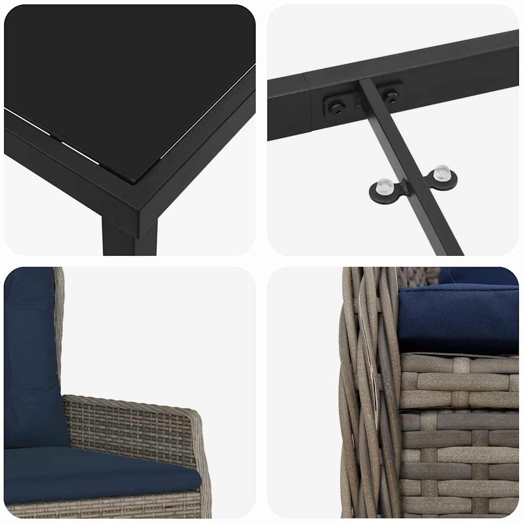 vidaXL Σέτ φαγητού για κήπο 7 pcs Γκρι Πολυ ράταν