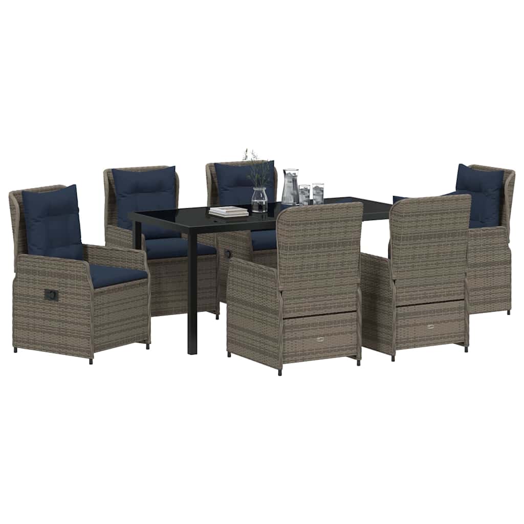 vidaXL Σέτ φαγητού για κήπο 7 pcs Γκρι Πολυ ράταν