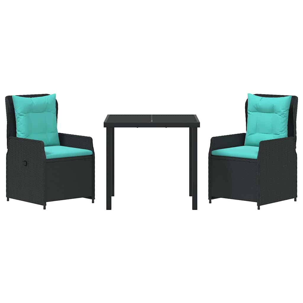 vidaXL Σέτ φαγητού για κήπο 3 pcs Μαύρο Πολυ ράταν