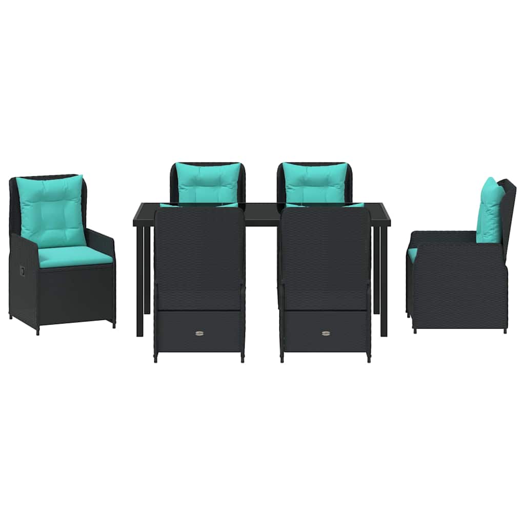 vidaXL Σέτ φαγητού για κήπο 7 pcs Μαύρο Πολυ ράταν