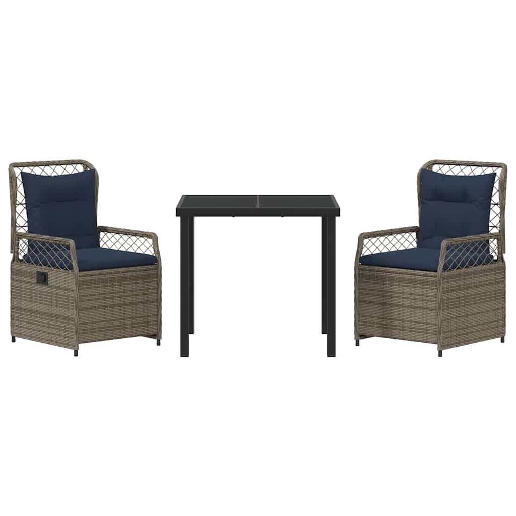 vidaXL Σέτ φαγητού για κήπο 3 pcs Γκρι συνθετικό ρατάν