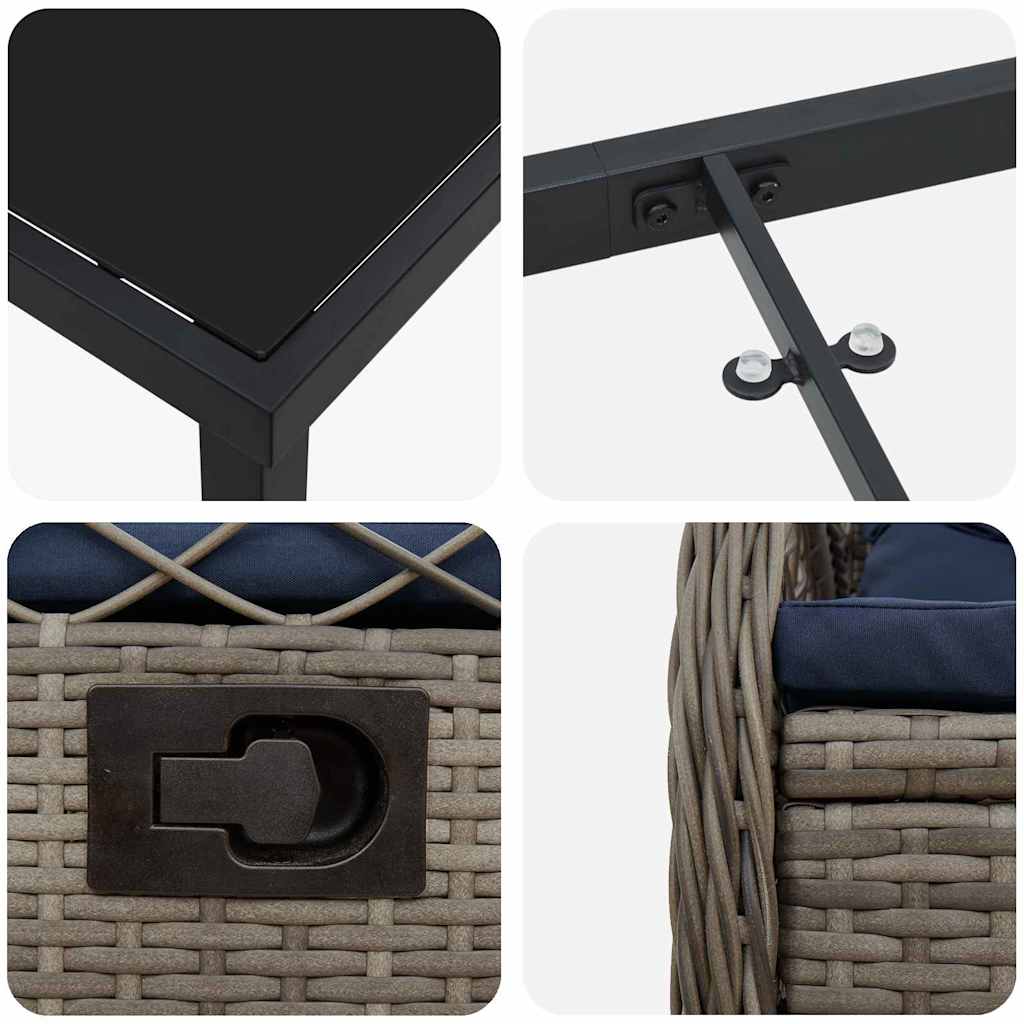 vidaXL Σέτ φαγητού για κήπο 7 pcs Γκρι συνθετικό ρατάν