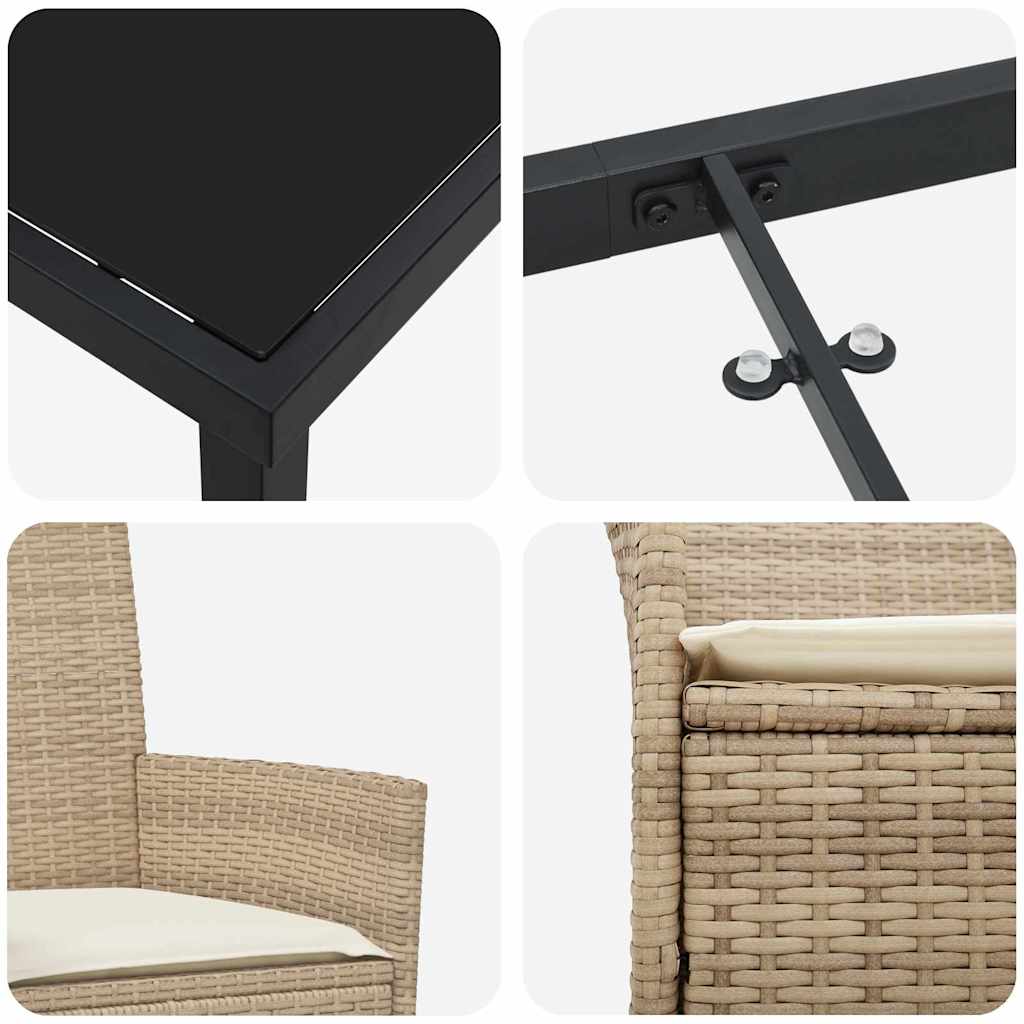 vidaXL Σέτ φαγητού για κήπο 7 pcs Μπεζ συνθετικό ρατάν