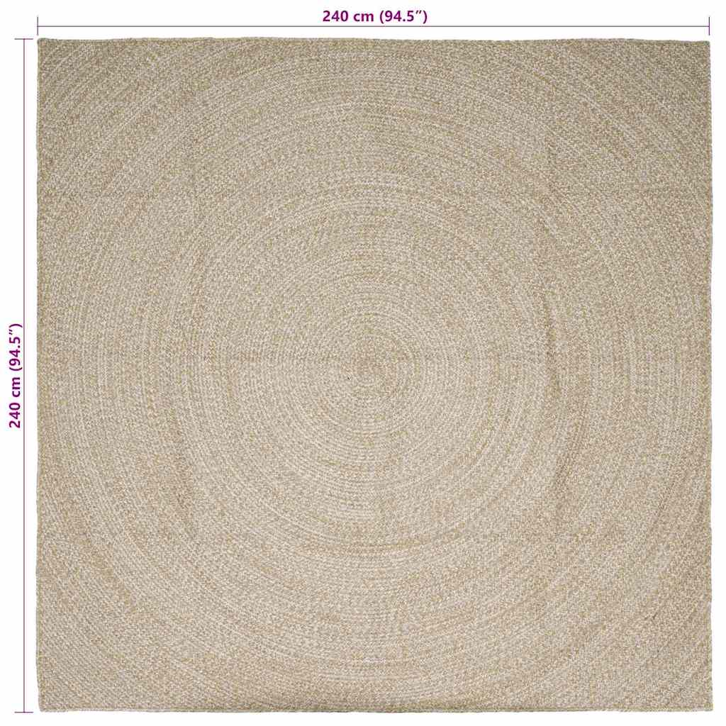 vidaXL Χαλί Φυσικό και Λευκό 240 x 240 cm Γιούτα