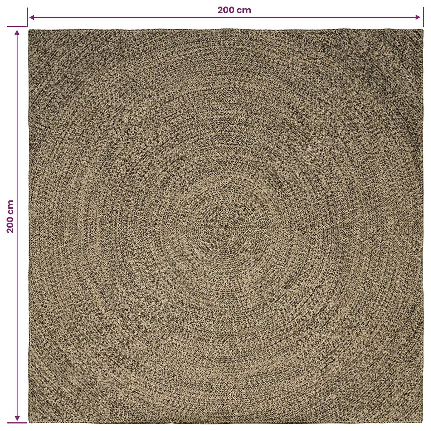 vidaXL Χαλιά χώρου Φυσικό και Μαύρο 200 x 200 cm Γιούτα