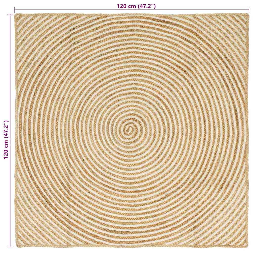 vidaXL Χαλί Φυσικό και Λευκό 120 x 120 cm Γιούτα