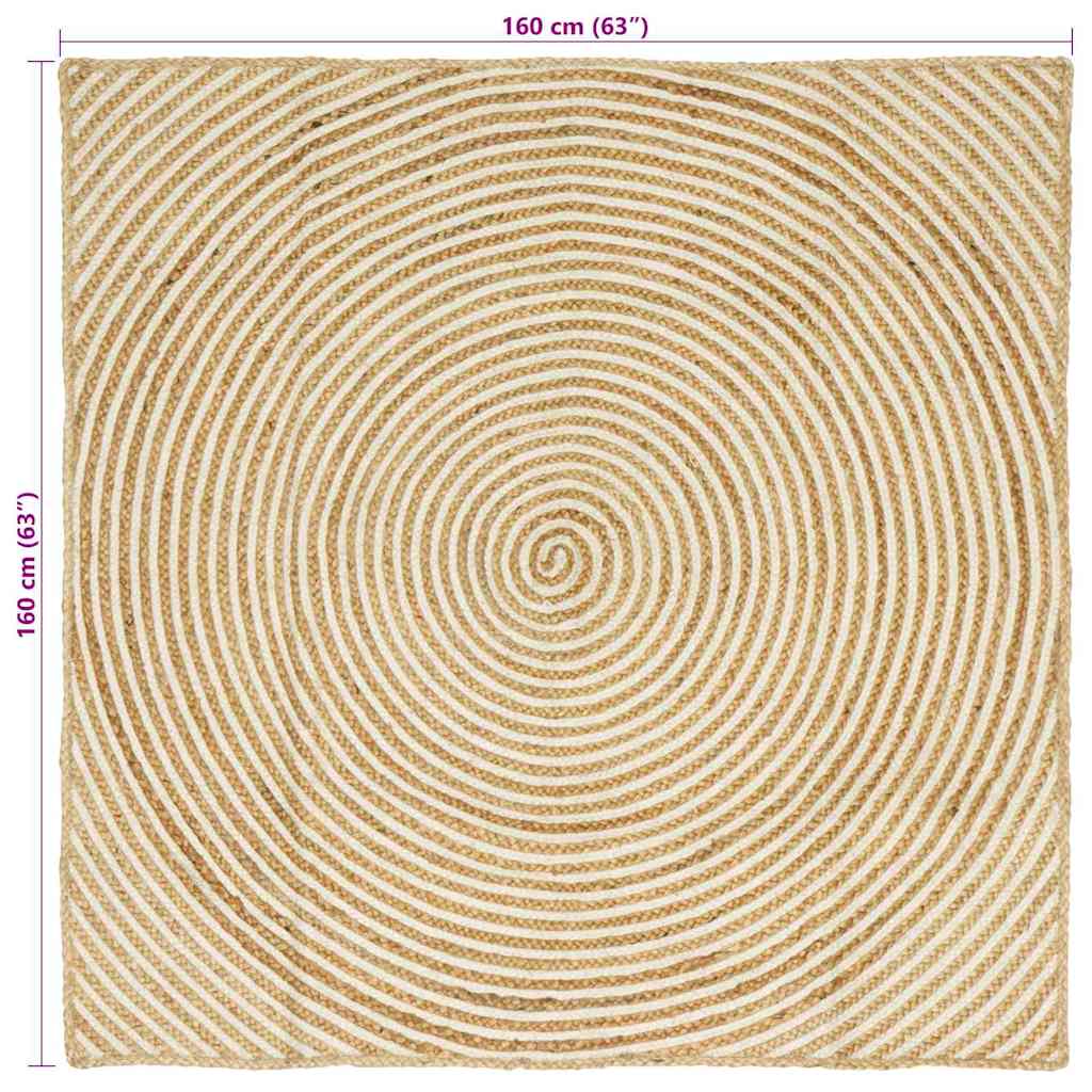 vidaXL Χαλί Φυσικό και Λευκό 160 x 160 cm Γιούτα